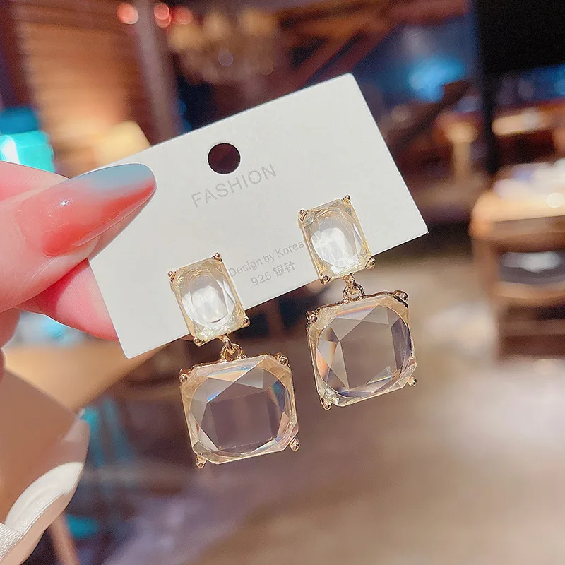 

S925 Silver Needle Transparent Small Square Women's Earrings Personalized Fashion Accessories Wholesale 2021 Fashion Accessories