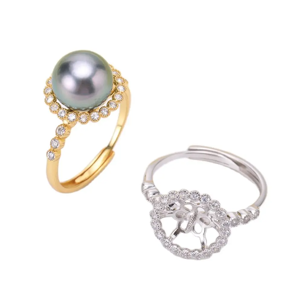 

Pearl Ring Settings, Fashionable Ring Findings, Adjustable Size 925 Silver Ring Jewelry DIY Making No Pearl