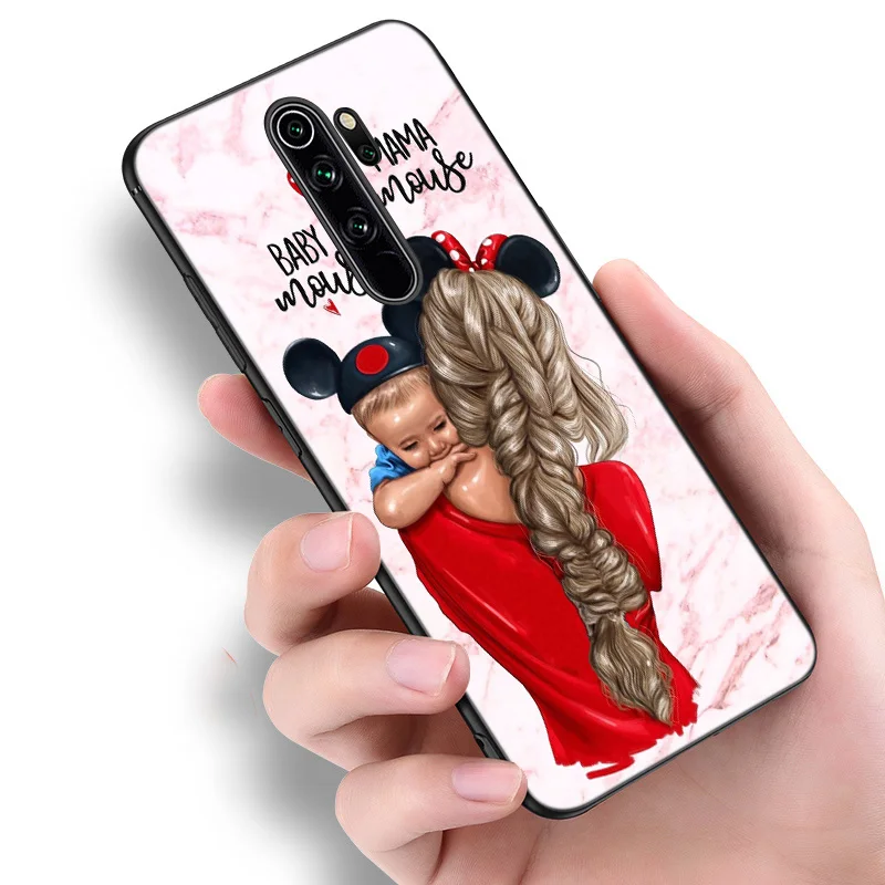 Baby Mom Girl Boy marble Silicone Phone Case For Xiaomi Redmi Note 11 10 9 8 Pro 11T 10T 10S 9S 8T 9 9A 9C 9T Black Soft Cover