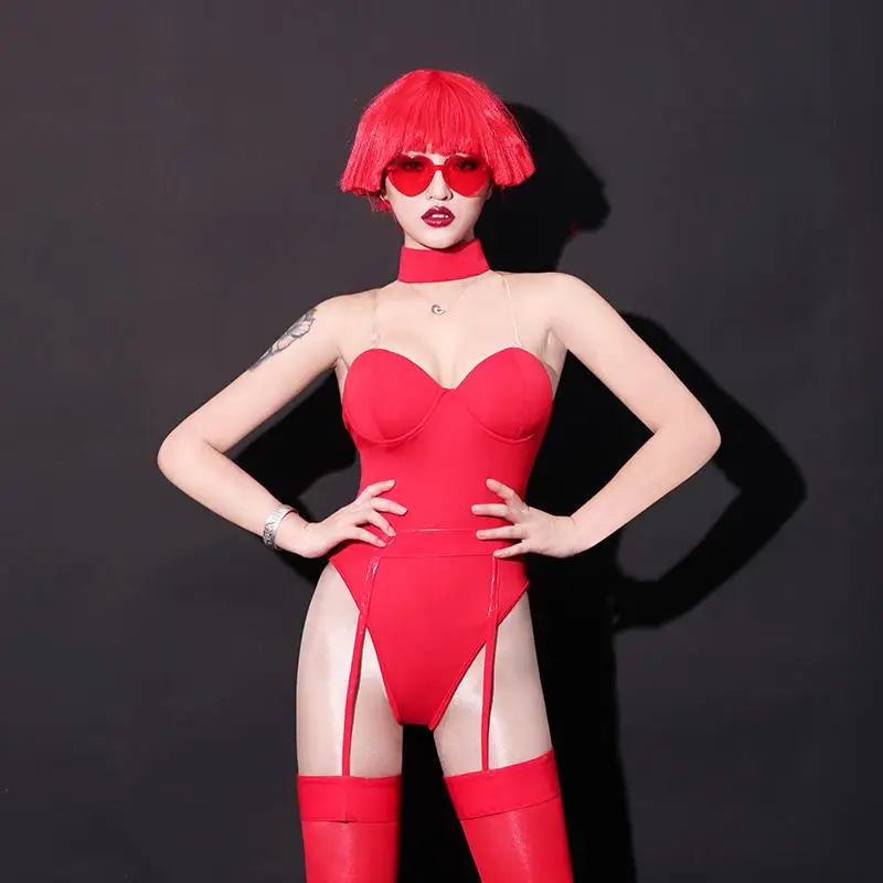 

Sexy Tube Top Jumpsuit Jazz Dance Costumes Red NightclubSingerDjWomen Bodysuit Pole Dancing Clothes Rave Stage Outfit