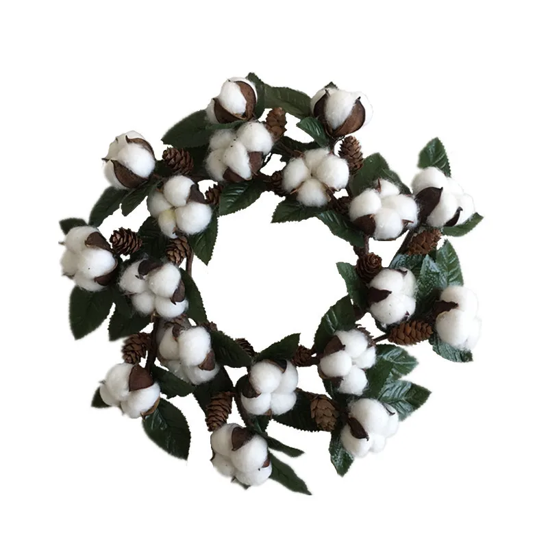 

30cm Artificial Dried Flower Floral Garland Decorative Farmhouse Door Wall Decoration Cotton Boll Flower Wreath