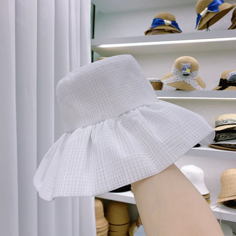 202105-zhonyi new spring summer fold big brim plaid sunshade leisure  lady bucket cap women   fishermen hat