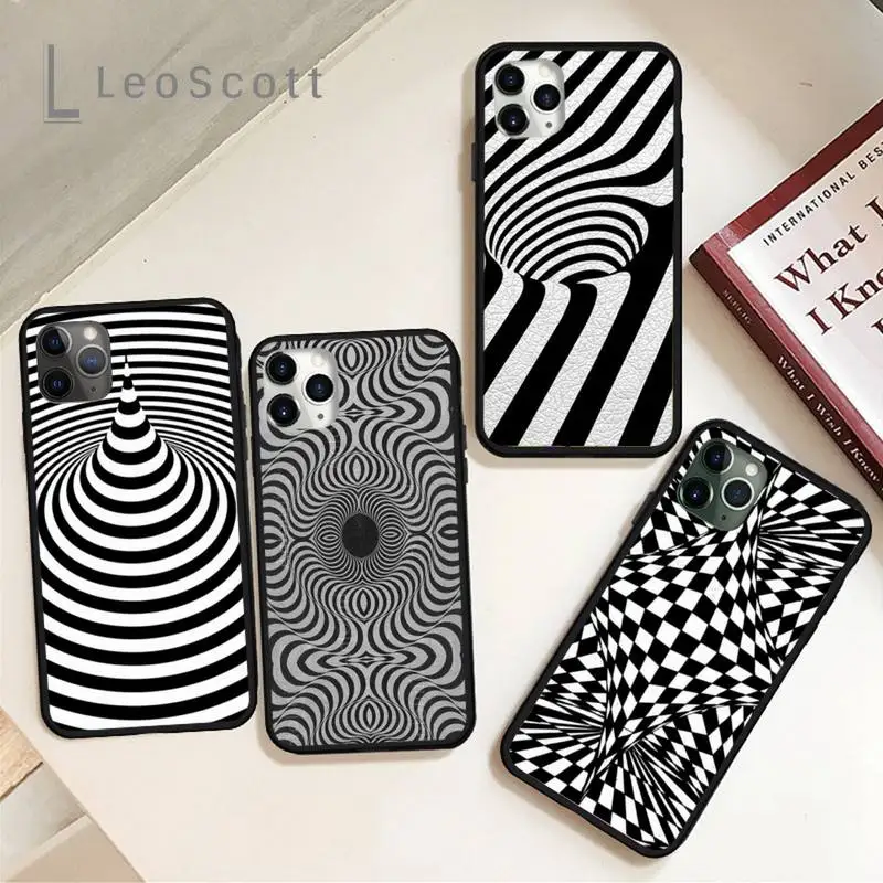 

art black white Psychedelic trippy Phone Case for iPhone 11 12 pro XS MAX 8 7 6 6S Plus X 5S SE 2020 XR Soft silicone