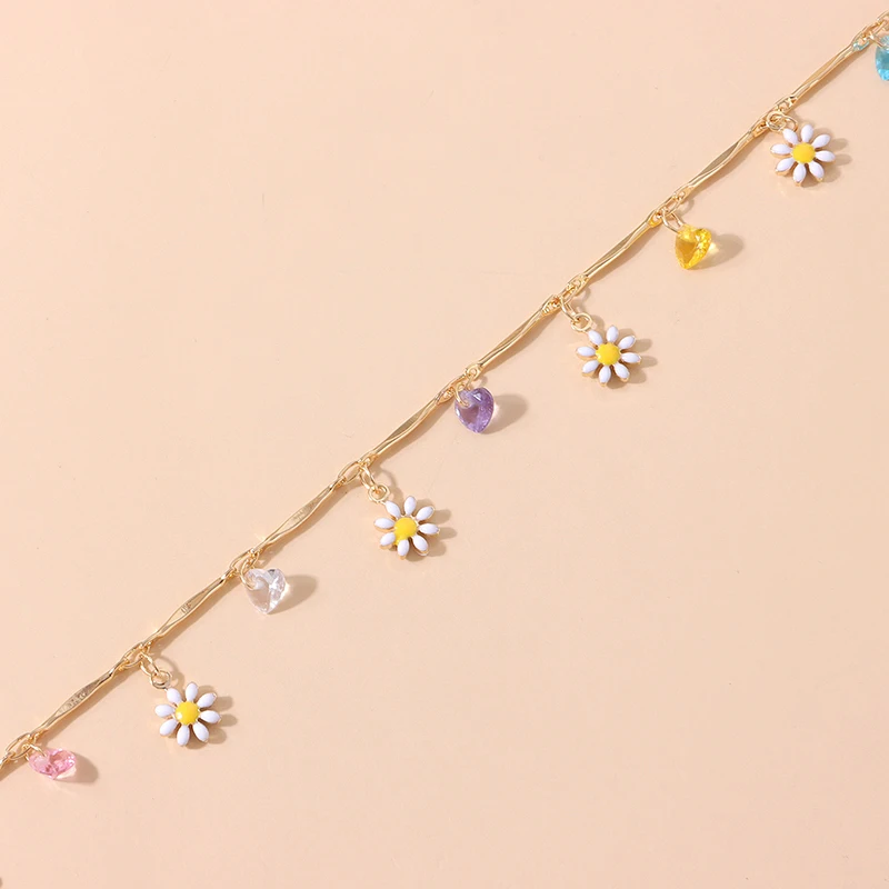 

New Korea Lovely Daisy Flowers Colorful Beaded Charm Statement Short Choker Necklace for Women Vacation Jewelry