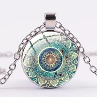 vintage necklace buddhism chakra glass dome cabochon pendant jewelry om indian yoga mandala necklaces for women men
