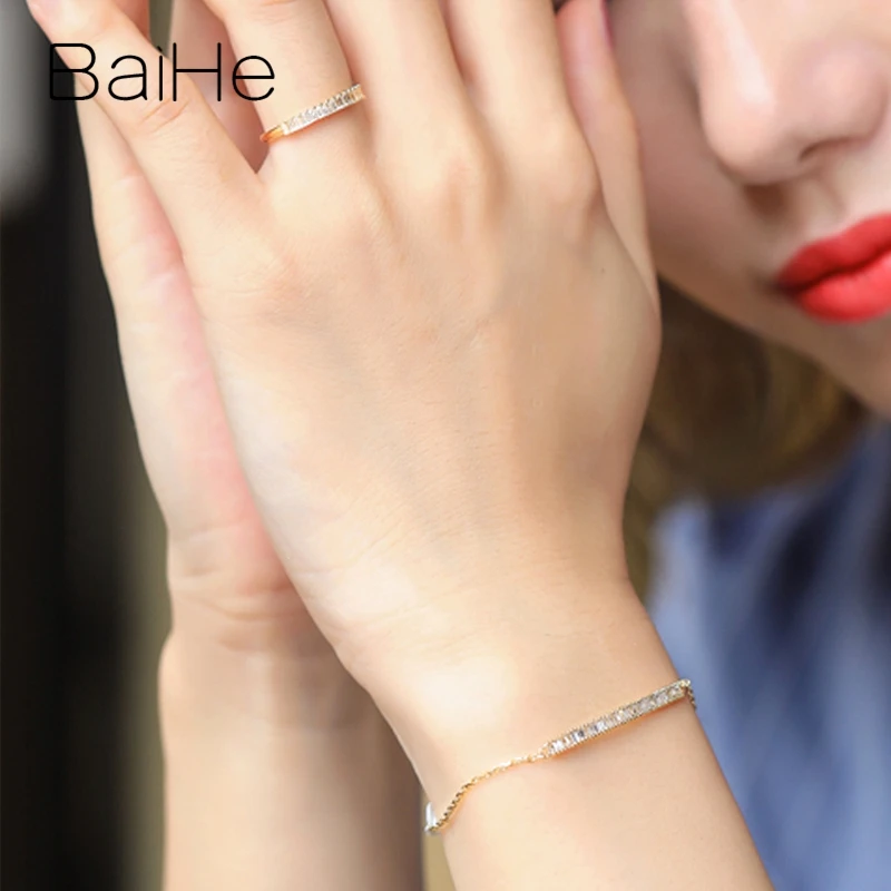 BAIHE однотонное 14K желтое золото 0.2CT H/SI натуральные бриллианты помолвка для женщин