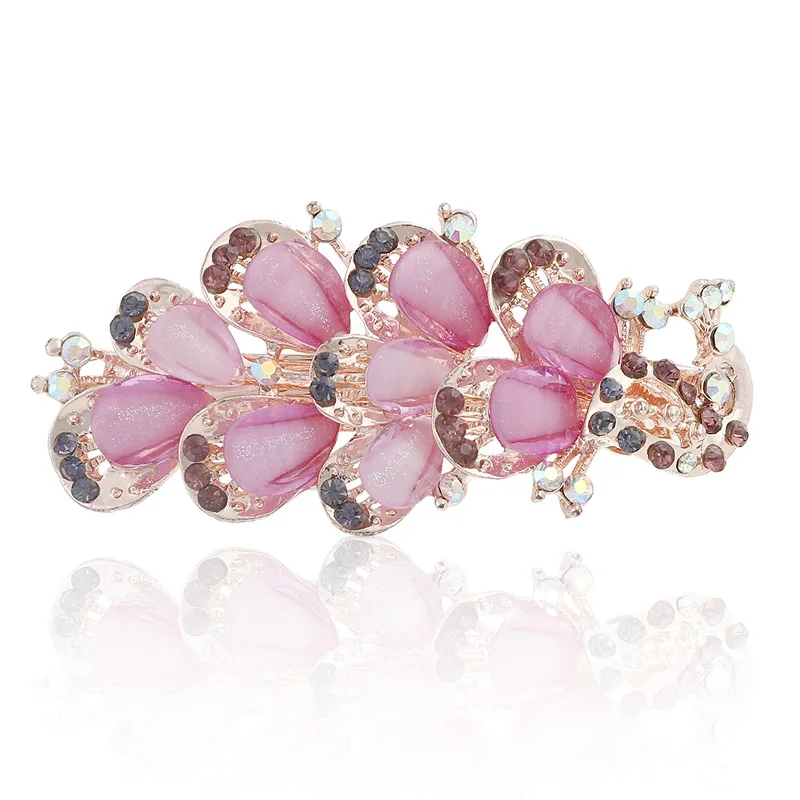 Шпилька с пером Molans Стразы Павлин для девушек Средний пружинный зажим сплав без