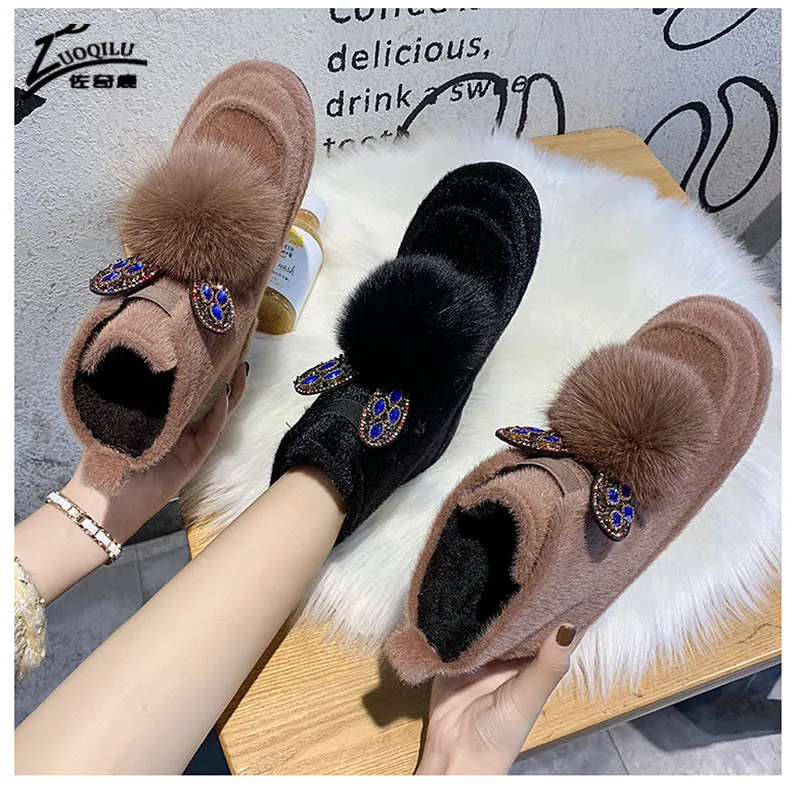 Хит продаж зимние ботинки на меху женские Стразы прекрасная зимняя обувь Черные