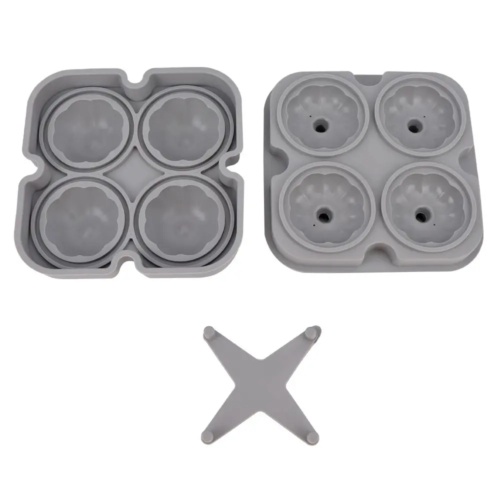 

Silicone Ice Mould 4 Cells Pumpkin Shape With Lid Ice Cube Tray Ice Ball Maker For Whiskey Cocktail Party Bar Accessories