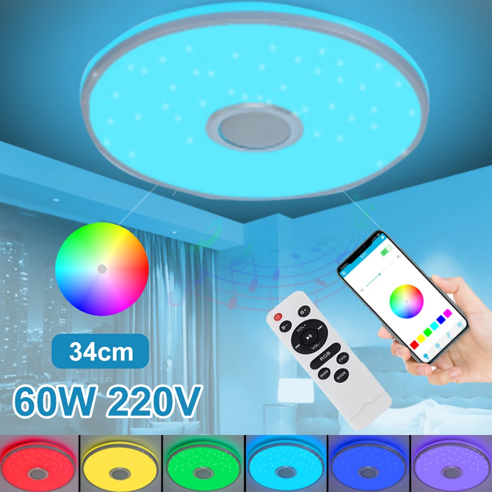 

100W Music Led Ceiling Light Lamp RGB Flush Mount Round Music APP bluetooth Speaker Smart Ceiling Lamp With Remote Control