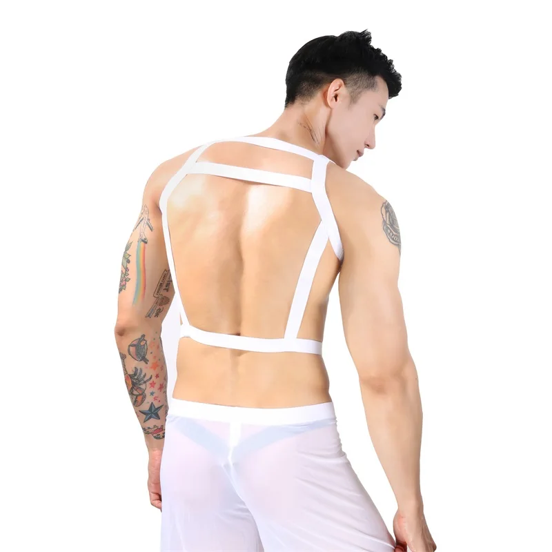 

Harness Sexy Elastic Body Men Chest Shoulder Bondage Thong Set Underwear Fetish Strap G String hombre Lingerie Stage Costume