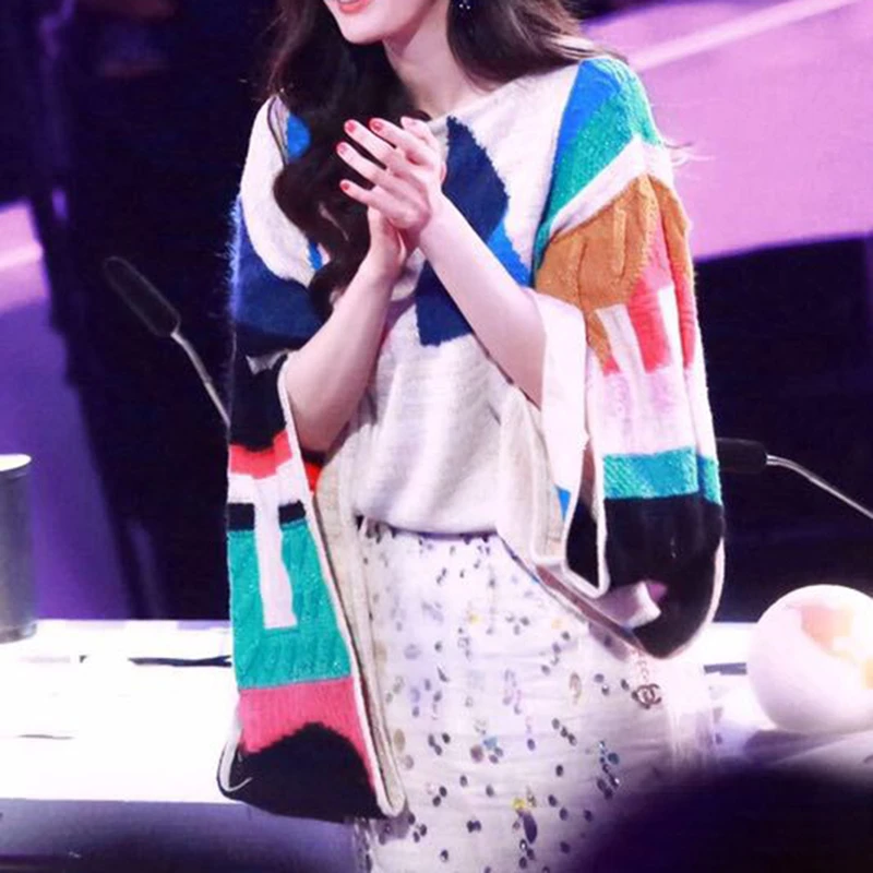 TWOTWINSTYLE лоскутный геометрический хит цвета женский свитер с круглым вырезом и