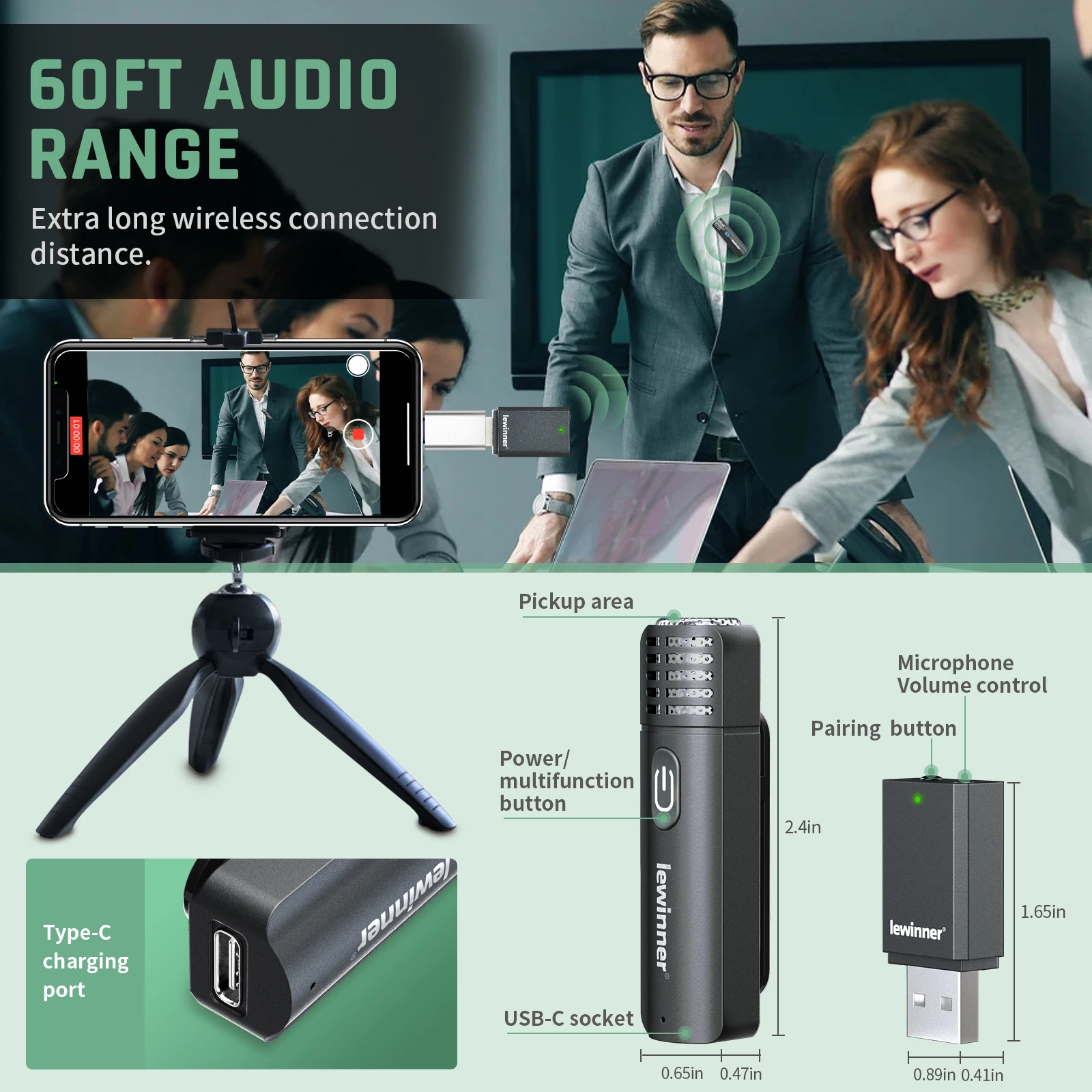 Беспроводной петличный микрофон Lewinner с шумоподавлением 2 4 ГГц нагрудный для