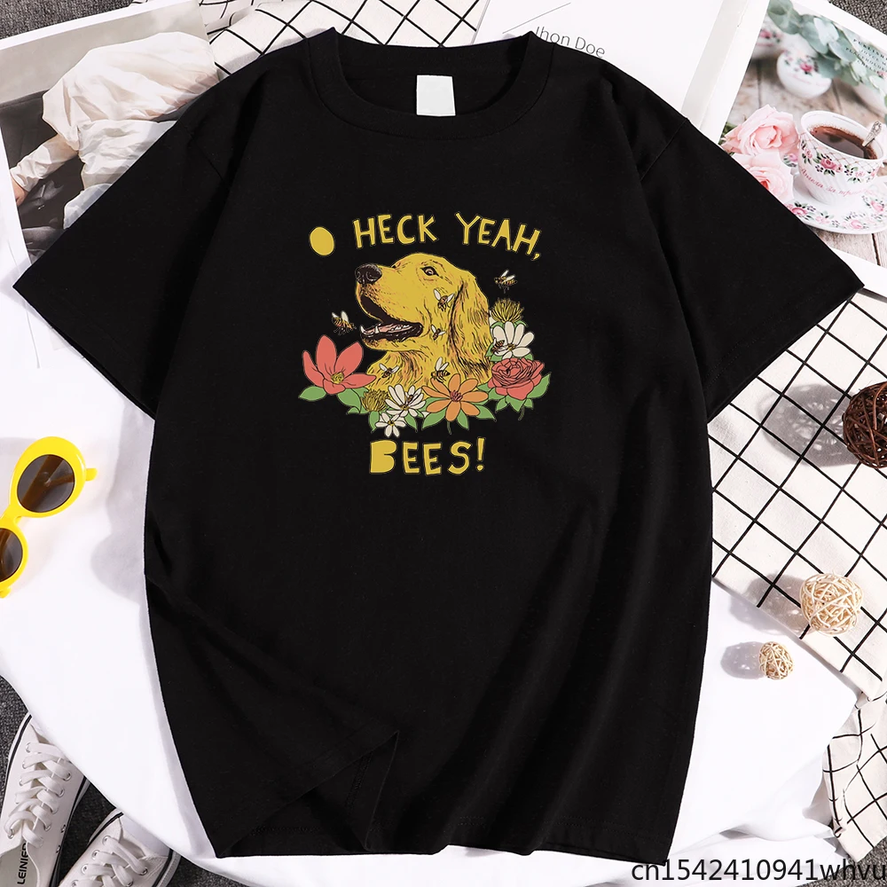 

Animal Golden Retriever Bees Flower Print Women T Shirt Fashion Loose Cute Top Vintage Oversize