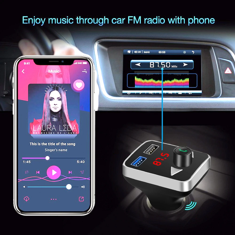 Автомобильный FM модулятор с Bluetooth 3 1 А два USB порта автомобильное зарядное