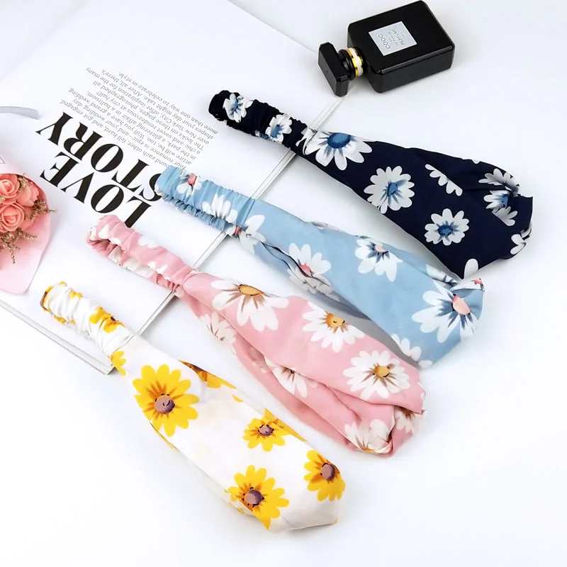 

Повязка на голову женская шифоновая с подсолнухами, тюрбан в Корейском стиле, эластичная лента для волос, аксессуар для мытья лица, W029