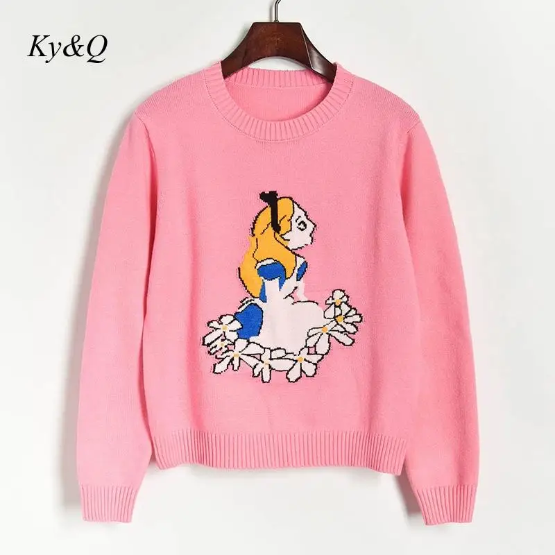 Runway Design 2019 Winter Snow White Jacquard Embroidry Knit Sweater Fashion Short Pink Pullover Women Christmas Jumper Clothes | Женская
