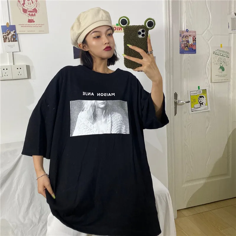 

Hong Kong Style Chic Hong Kong Style Oversize Short Sleeve T-shirt Women's Loose Korean Style Ins Trendy Harajuku Style Strange
