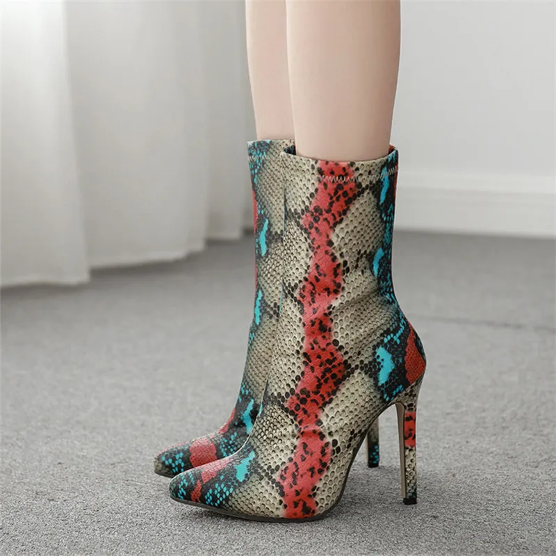 Привлекательные женские ботинки змеиная кожа ботильоны 11 5 экстремально тонкий