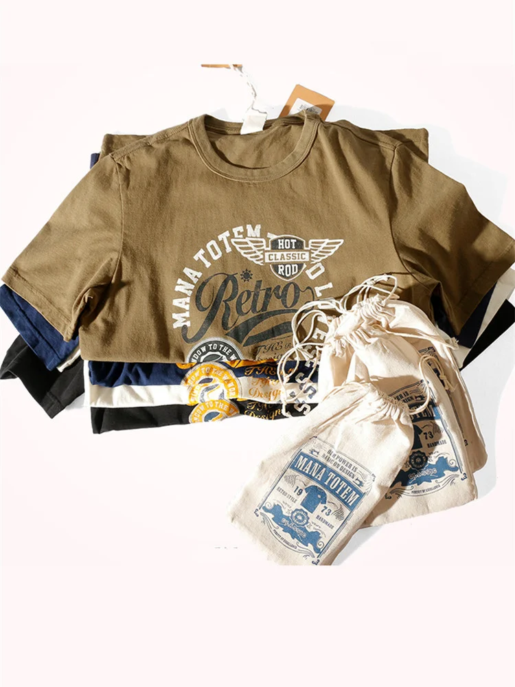 

Summer New American Short-sleeved O-neck Letter Printed T-shirt Men's Fashion Simple 100% Cotton Washed Old Slim Casual Tops