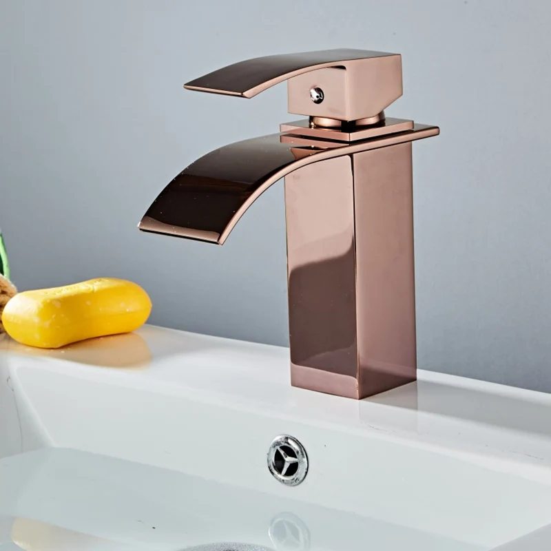 

Bathroom Waterfall Faucet Deck Mounted Brass Vanity Sink Mixer Tap Gold/Chrome/ Rose Golden Sink Brass Bathroom Basin Faucet