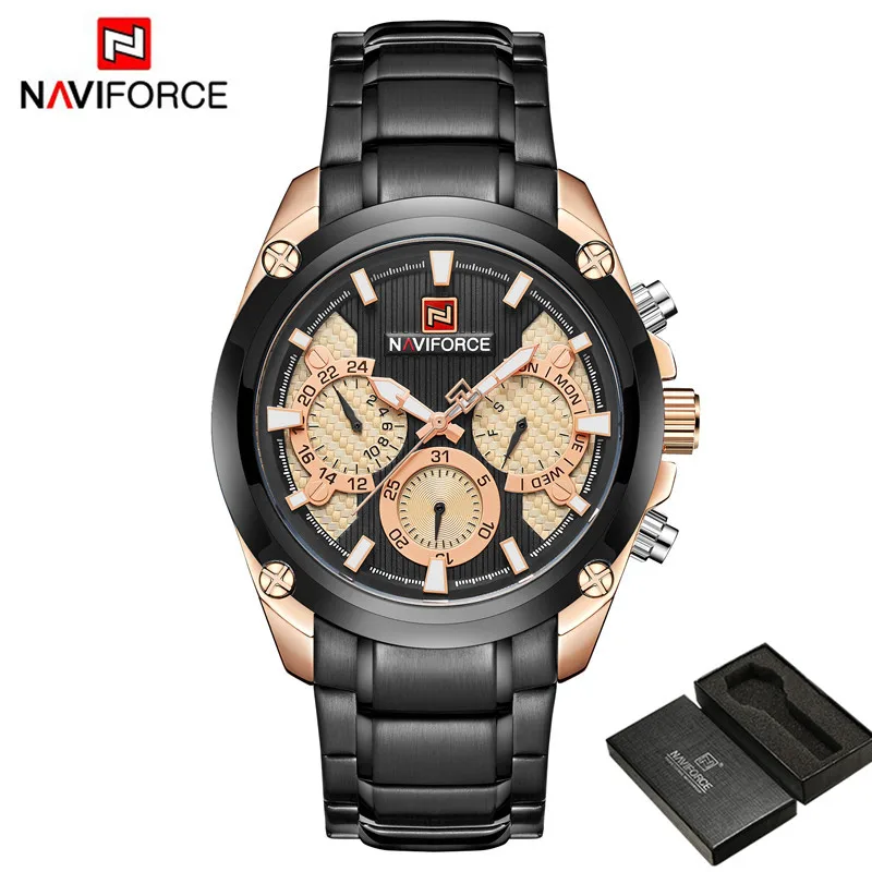NAVIFORCE мужские наручные часы модные спортивные мужские часы лучший бренд класса люкс военные армейские деловые кварцевые мужские часы из нержавеющей стали 9113 - Цвет: NA911302 with box