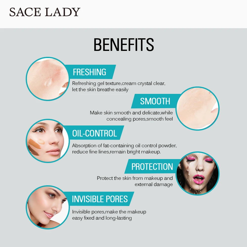 

SACE LADY Facial Primer Make Up Base Oil Control Natural Foundation Makeup Matte Pore Moisturizing Brand Professional Cosmetic