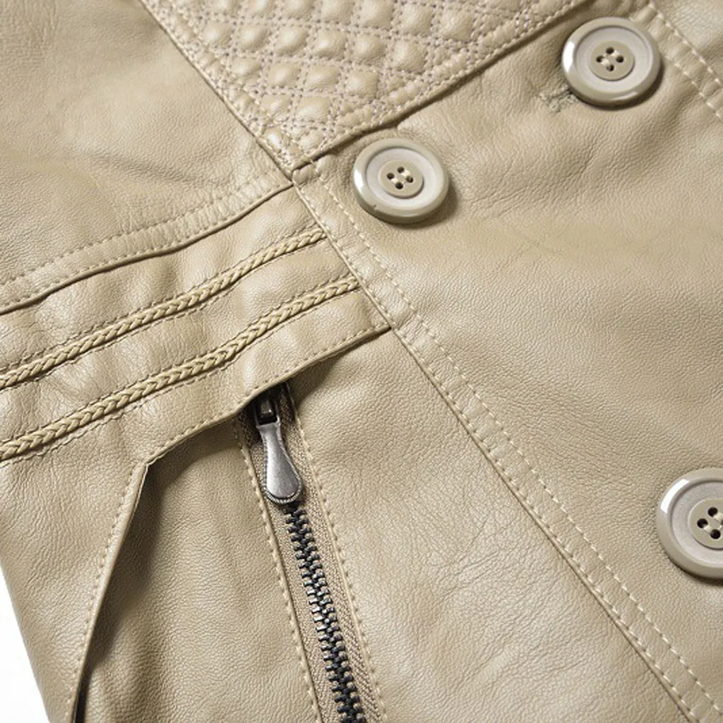 

Winter Women's Artificial Leather Jacket Plus Velvet Thickening Warm Coat Female Buttons Lapel Long Sleeve Long Jacket With Belt