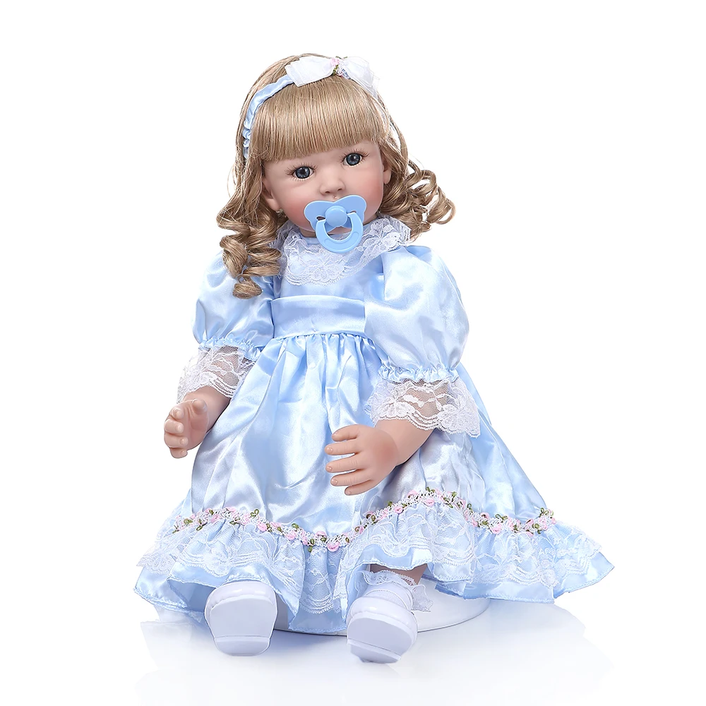 

60cm Silicone Reborn Baby Doll with long curly blond hair Bonecas Princess Babies Vinyl Toddler Alive Bebe Birthday Present