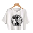 Кроп-топ женский с мультяшным принтом, пикантная футболка в стиле Харадзюку, с V-образным вырезом и коротким рукавом, модная уличная одежда в японском стиле, лето