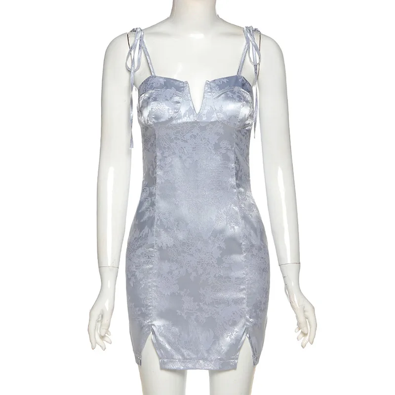 

Women Dresses Vintage Floral Sexy Bandage Strap Party Night Club Streetwear Mini Vestidos Split Backless Party Feminine Dress