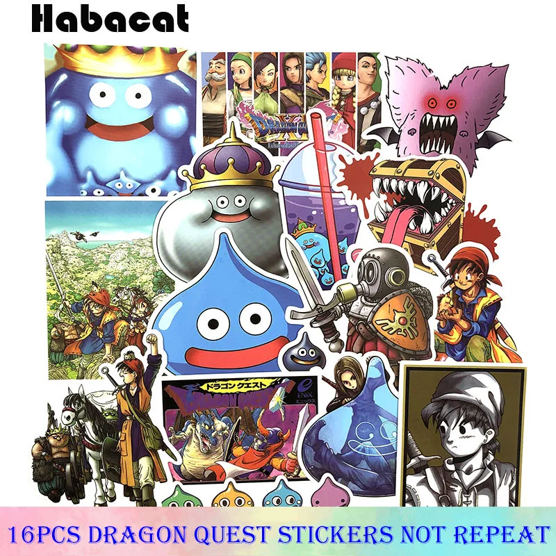 16 шт./упак. из мультфильма Dragon Quest Игры Doodle Стикеры Для рисунки для украшения записной книжки велосипеда электроскутер телефон мультфильм Стикеры s
