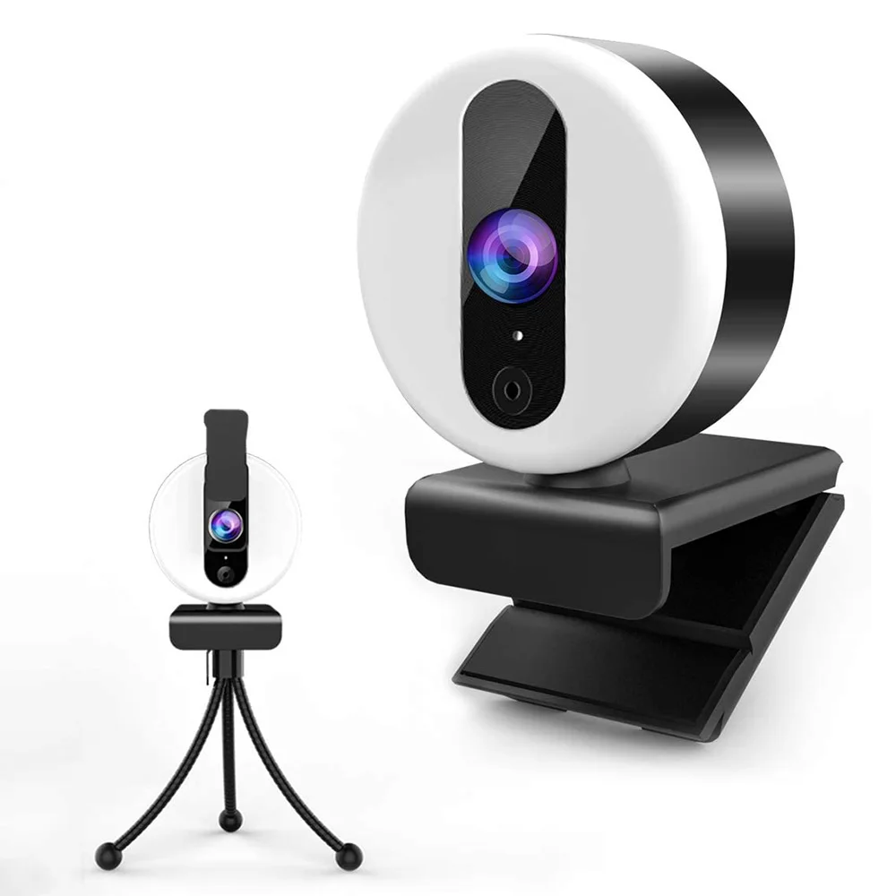 

2K USB Webcam with Microphone Ring Light-HD Computer Camera with Privacy Cover & Tripod for PC/MAC/Desktop/Laptop