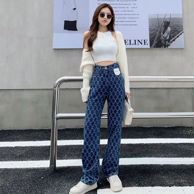 

Модные женские джинсы, уличная одежда, корейские прямые мешковатые брюки с высокой талией Y2k, популярные женские широкие брюки для девушек, ...