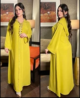 muslim robe urban casual womens clothing yellow hot diamond hooded dress dubai new style loose skirt summer womens dress 2021