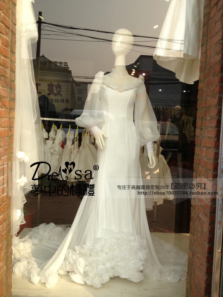 

free shipping 2018 new fashion bride long vestidos formal high long sleeve bridal gown flowers custom mermaid wedding Dresses