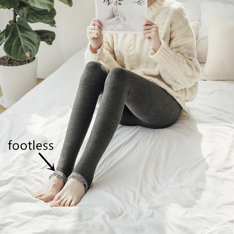 Женские зимние колготки из плотного флиса кружевные теплые без ног до щиколотки