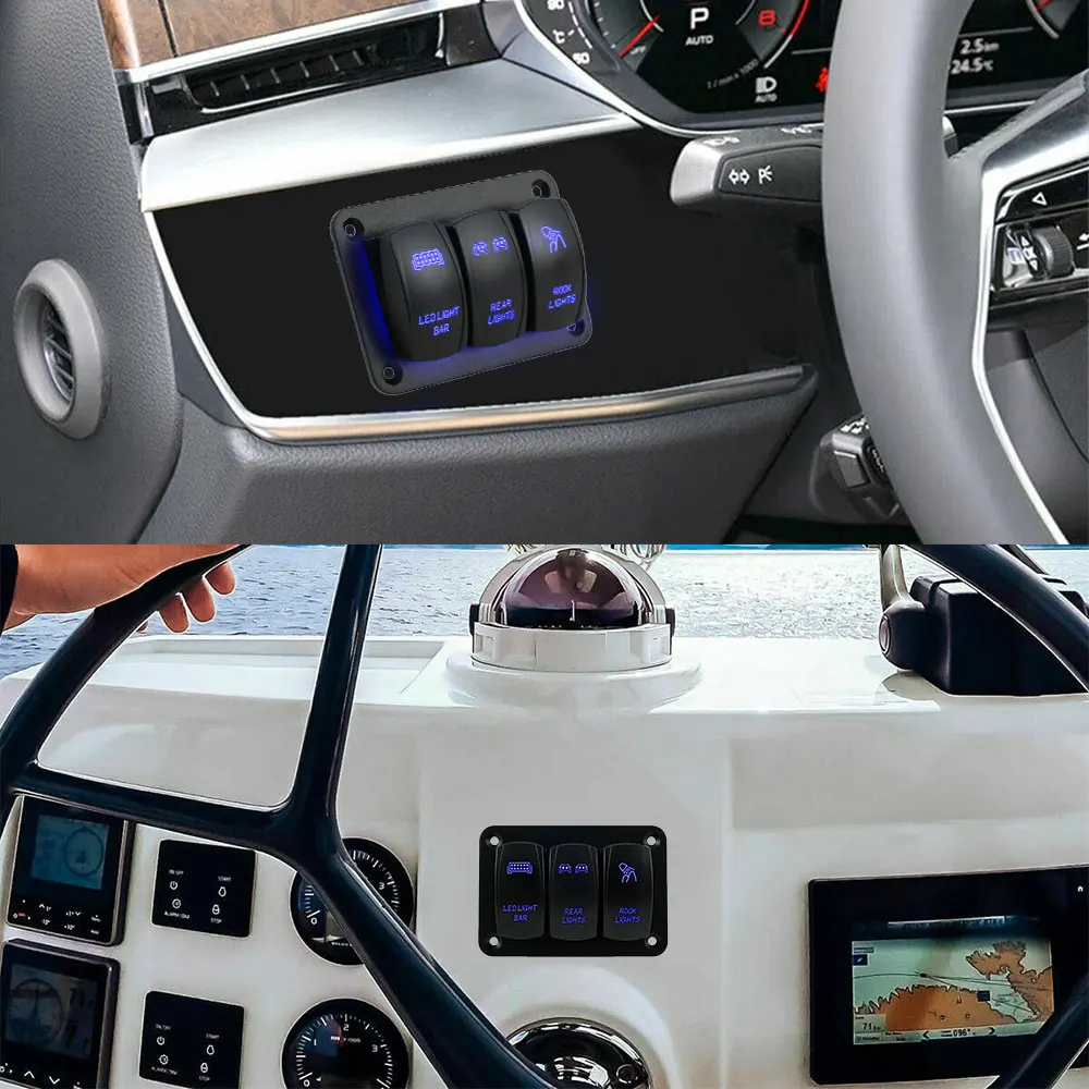 3 банда тумблер кулисный переключатель Панель синий светодиодный светильник для