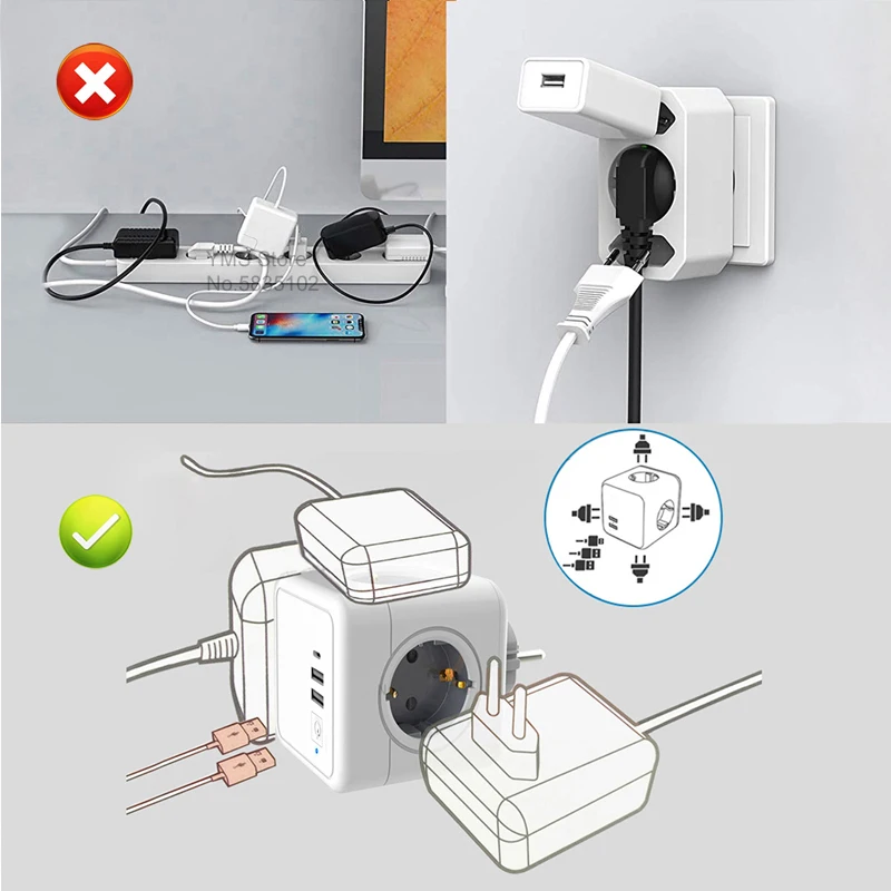 Sopend Power Cube Strip штепсельная вилка европейского стандарта с usb-переключателем Tpye-C