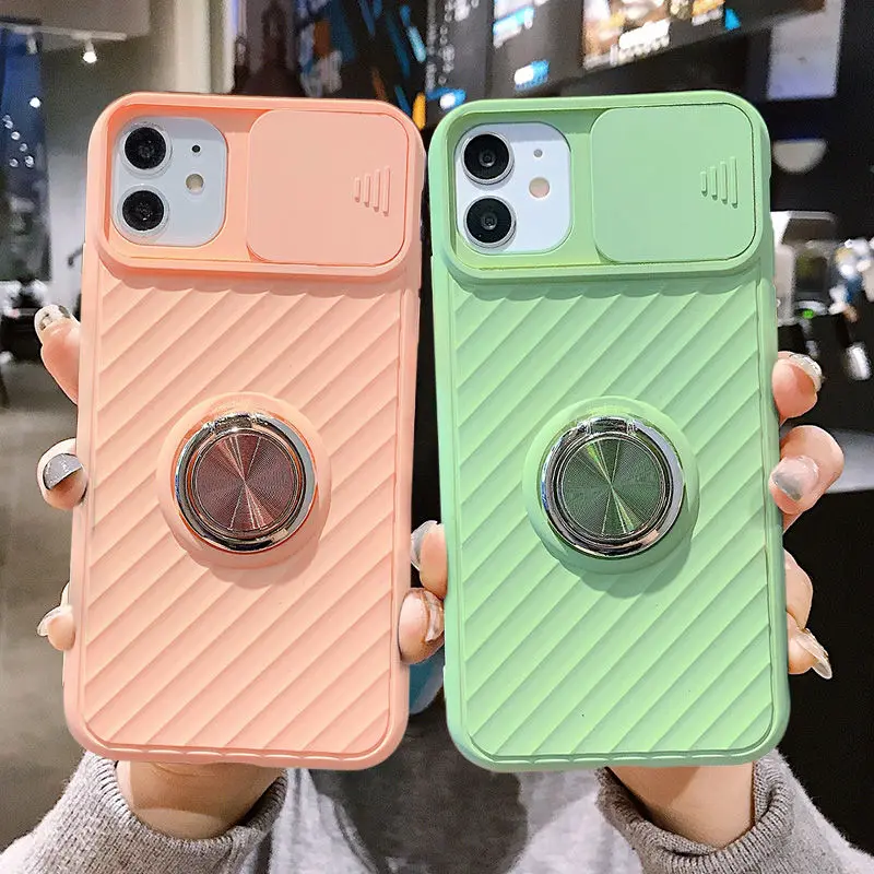 

Camshield Shockproof Case For iPhone 12 Pro Max Mini 11 Pro Max XR XS X 8 7 6 6S Liquid silicone Ring Holder Magnetic Soft Cover