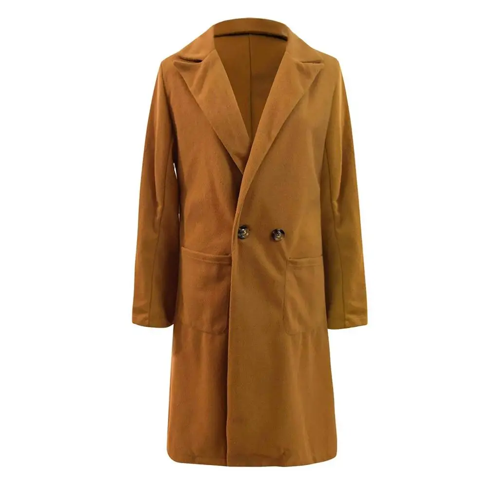 Коричневый Cashmere Woolen Women Coat Winter Plus Size Vintage Warm Solid Lapel Long Wool Coat Manteau Femme Abrigos Mujer Plaszcze Damskie - Цвет: Коричневый