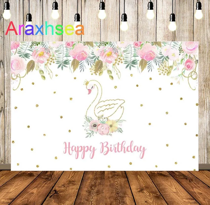 

Swan Princess Birthday Party Backdrop Swan Birthday Blush Floral Swan Girl Pink and Gold Watercolor Flower Decoration Background