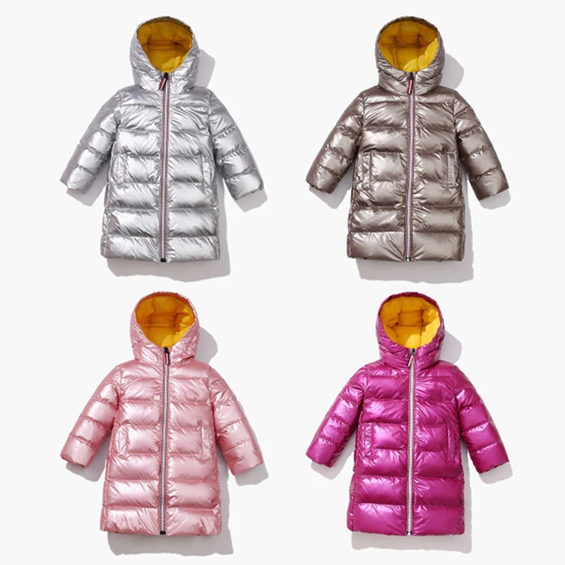 IYEAL модная зимняя куртка-пуховик с белым утиным пухом длинное теплое Детское