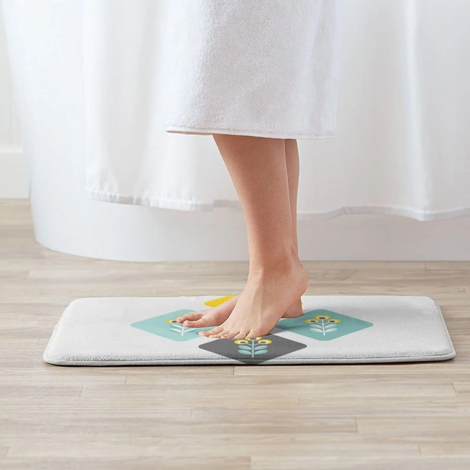 Скандинавские цветы 06 темно-желтый коврик с рисунком нескользящий для пола