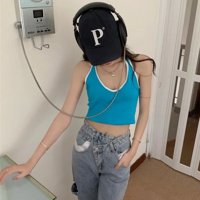 

Hanging neck vest women's summer slim bottoming, wearing small suspenders outside, beautiful back, thin inside, and short