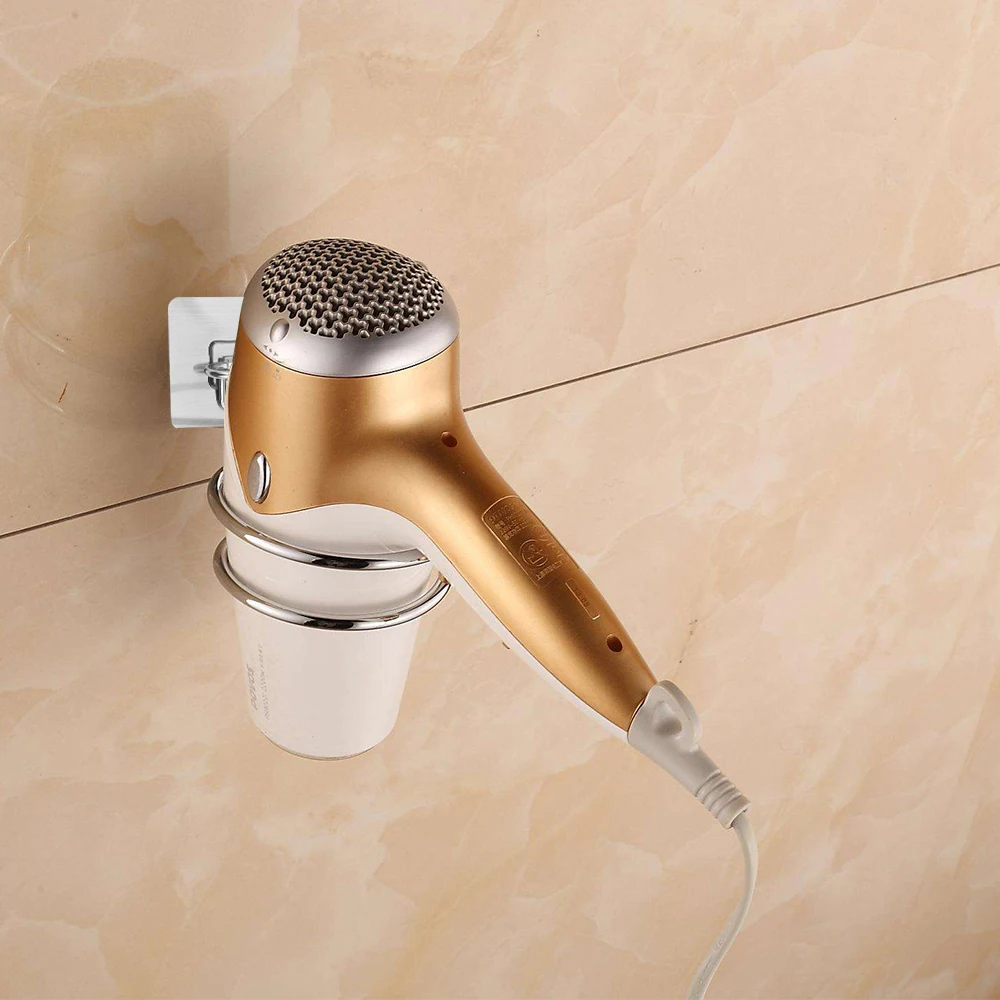 

Stainless Steel Punch-free Spiral Wall Mounted Hair Dryer Storage Organizer Rack Holder Hairdryer Holder Bathroom Accessories