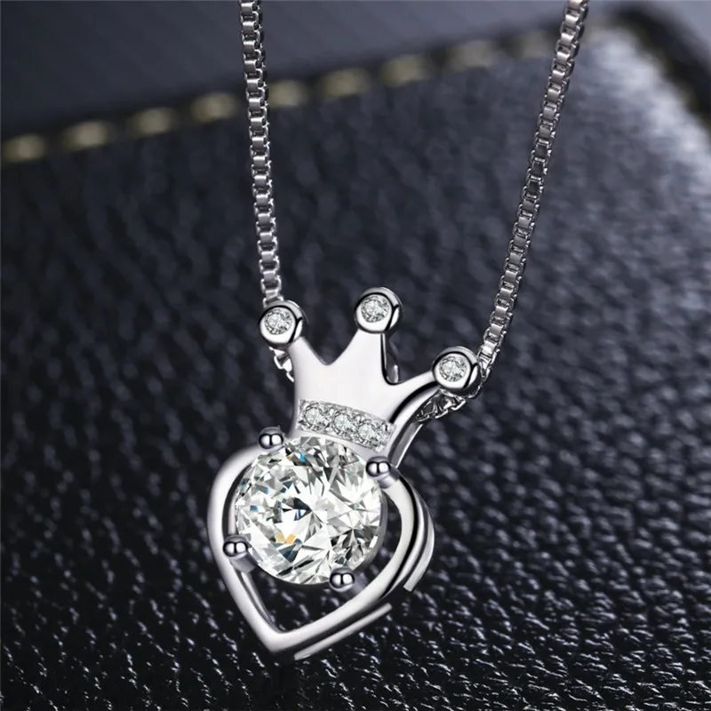 Женское ожерелье с кулоном в виде короны серебряное 925 пробы модные аксессуары