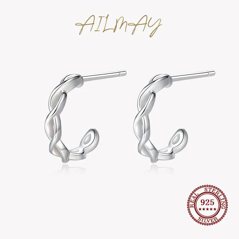 

Ailmay натуральная 925 Стерлинговое Серебро геометрической формы Форма серьги-гвоздики для женщин и девочек, не вызывает аллергии, хорошее ювел...