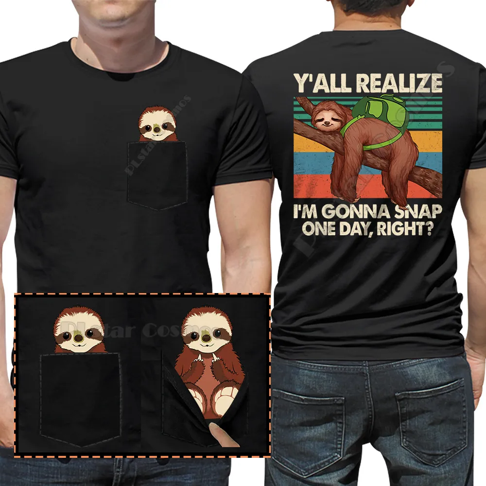 Sloth I Hate People Camping Pocket T-Shirt Cotton T shirts Women for Men Hip hop tops Funny t-shirts