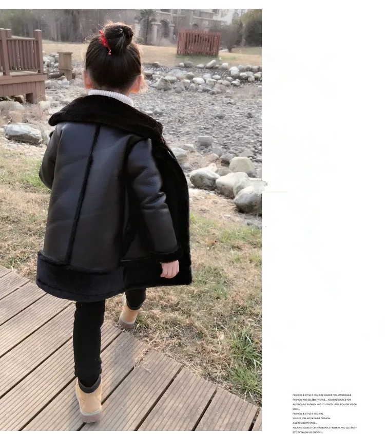 Boys& Girls Plus Velvet Leather Jacket Winter Coat New Fur one Thick Warm Pu Leather Jackets For 2-13T Children